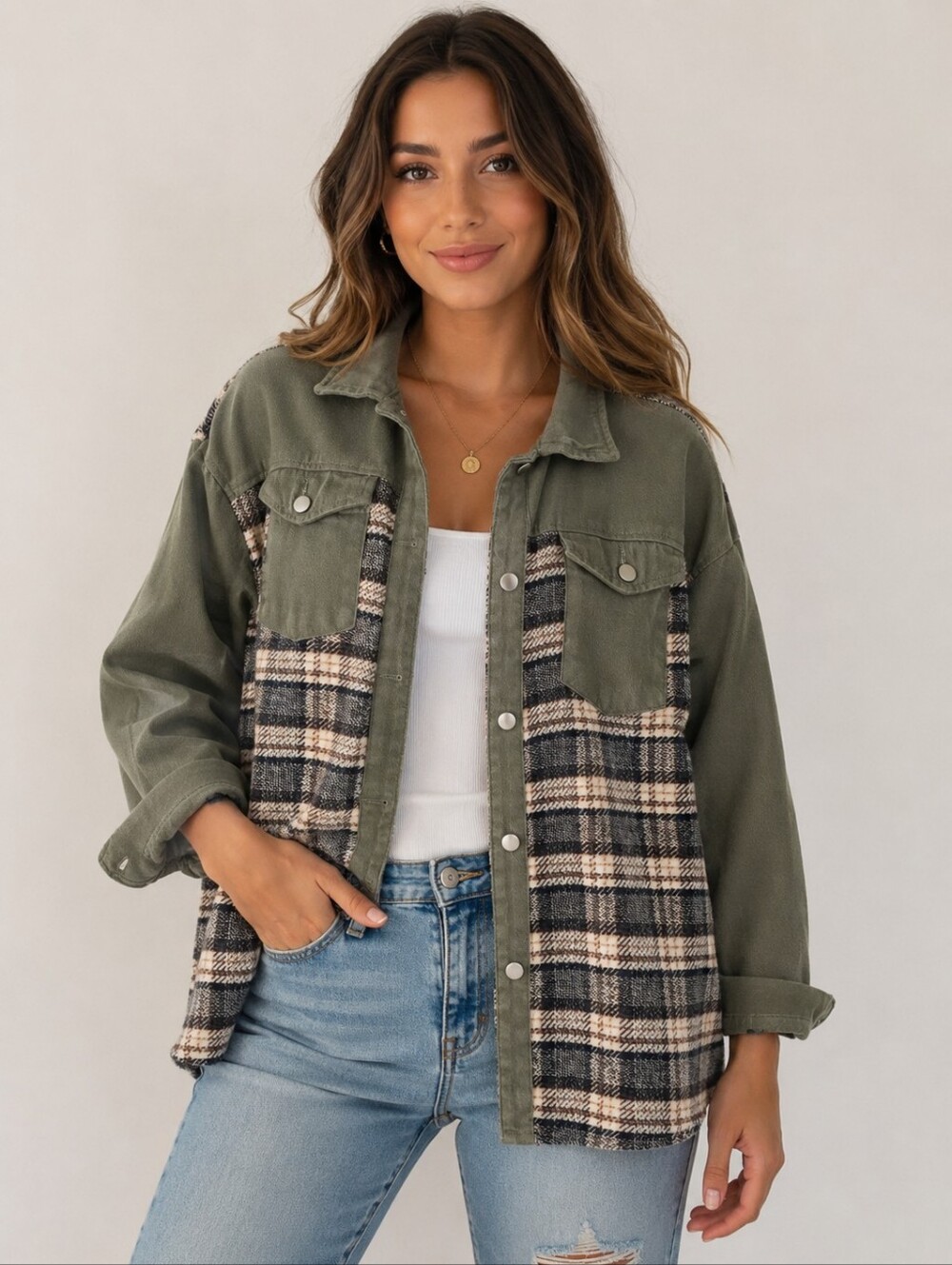 Olive Green Plaid Shacket